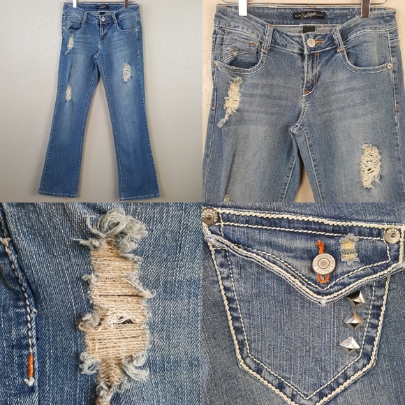 Vintage Y2K 2000s Distressed Streetwear Jeans W/ Studded Pockets 5 - Picture 2 of 8